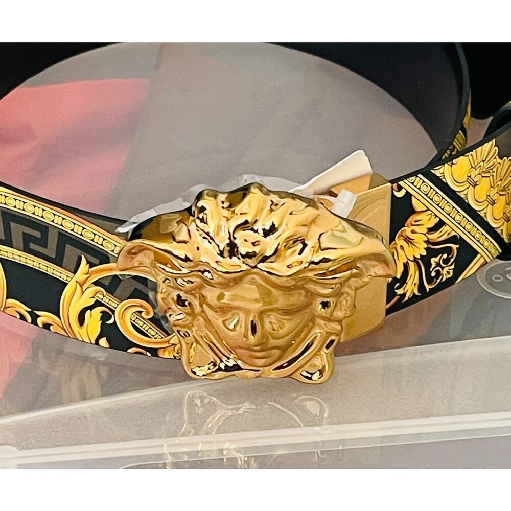 $895 NWT Versace Men's Black Baracco Medusa Reversible Leather Belt Size 32